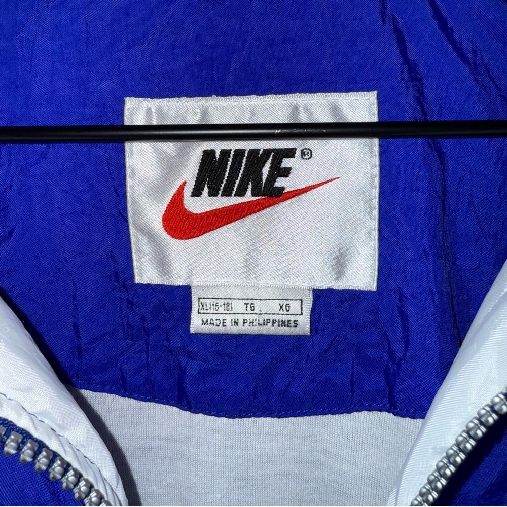 Vintage 90s Nike Blue and White Mens Windbreaker Jacket Tracksuit Zip Up Jacket - Picture 7 of 9
